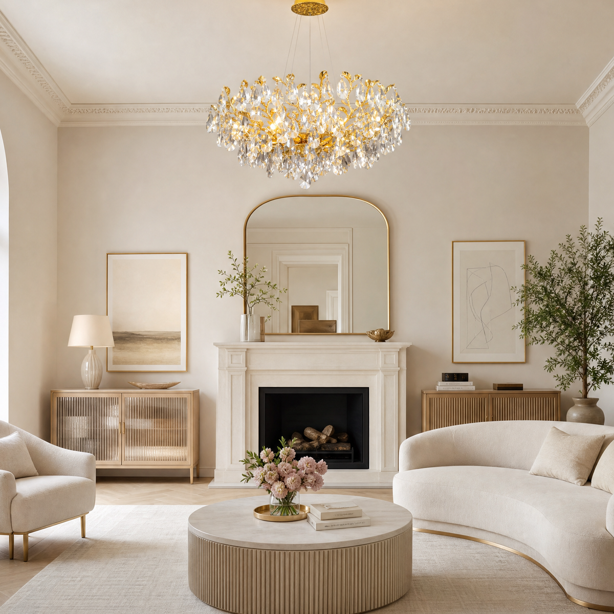 Pear Dome Upward Branch Chandelier D800 - Gold