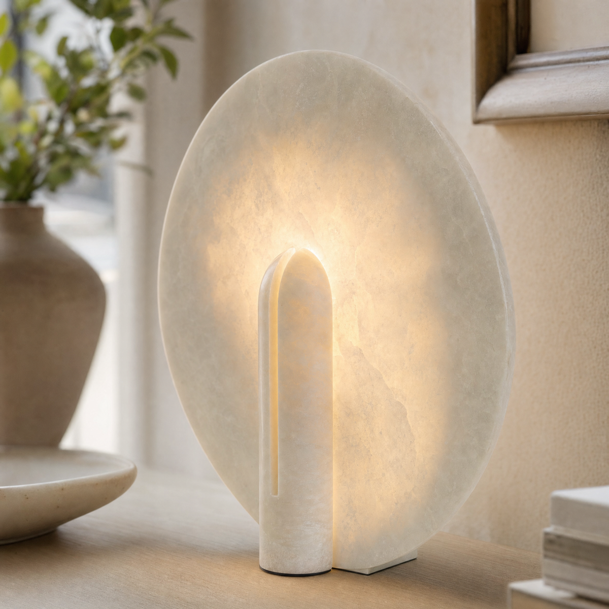 Pearl Modern Alabaster Disc Table Lamp