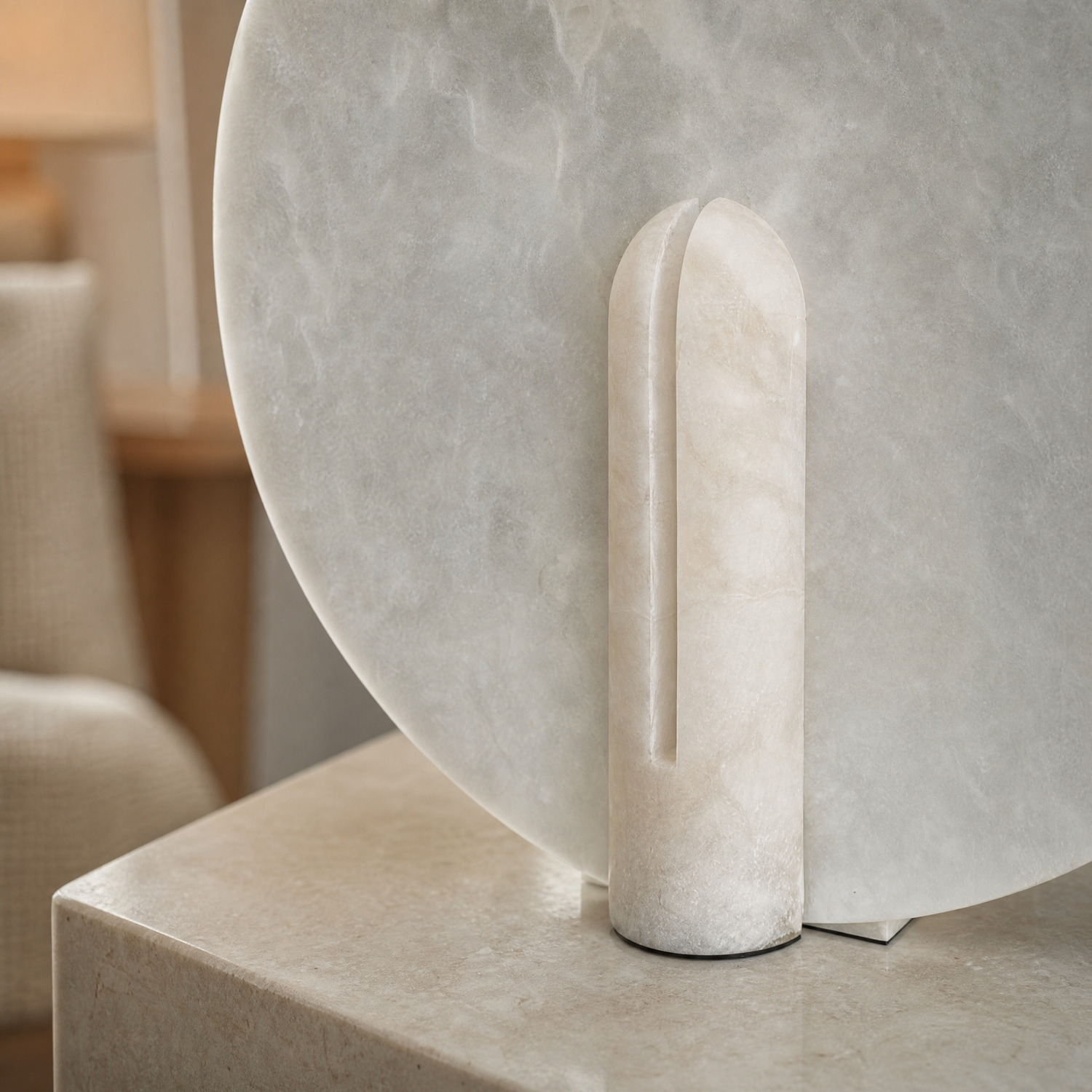 Pearl Modern Alabaster Disc Table Lamp