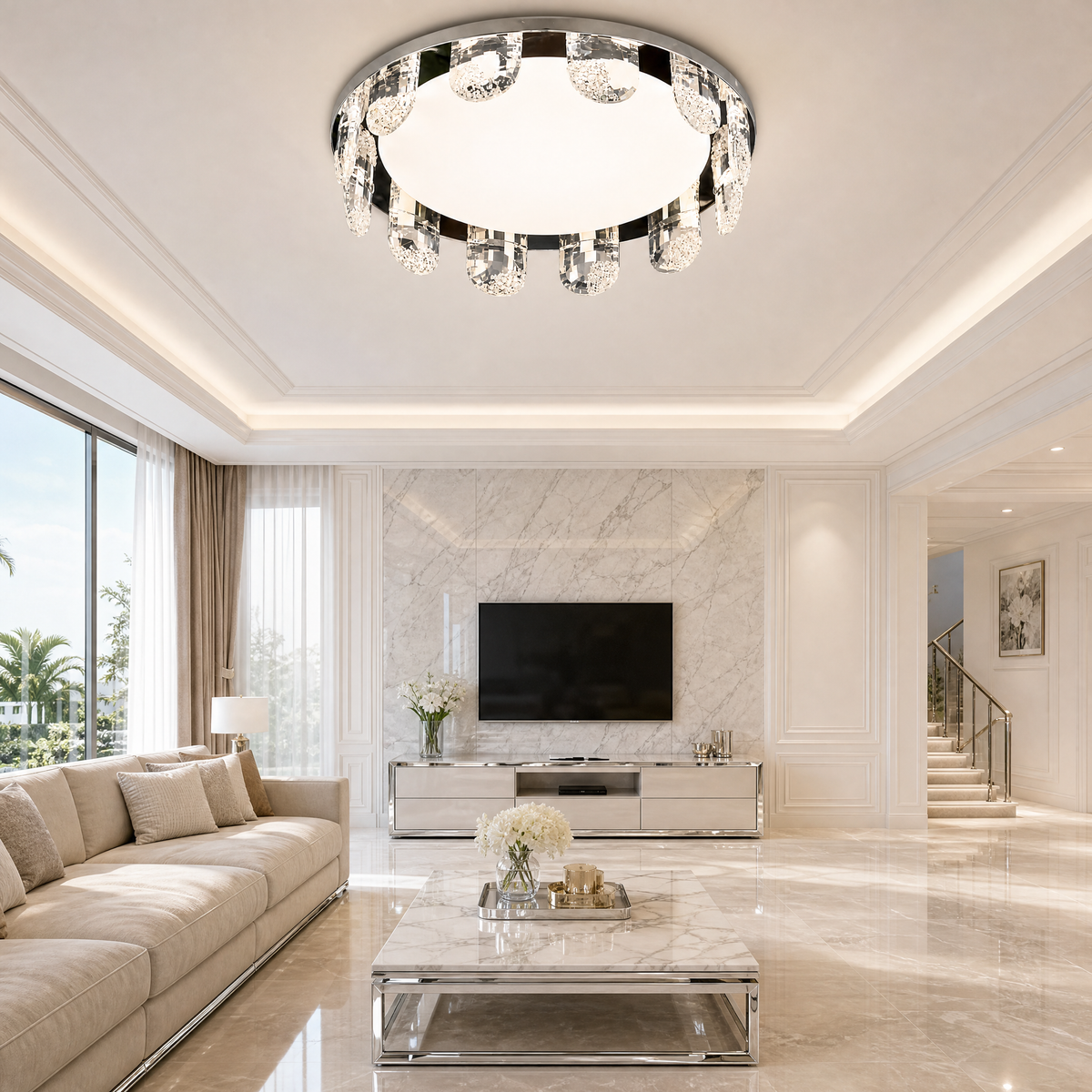 Pearl Net Modern Crystal Flush Mount Ceiling Light