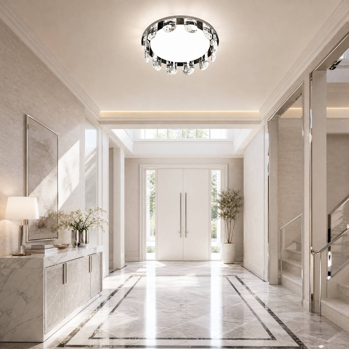 Pearl Net Modern Crystal Flush Mount Ceiling Light