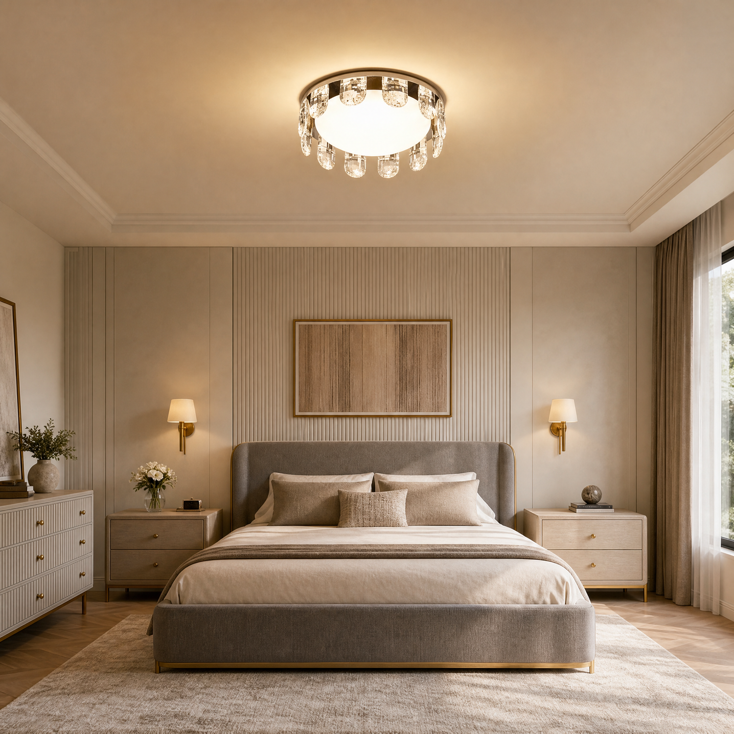 Pearl Net Modern Crystal Flush Mount Ceiling Light