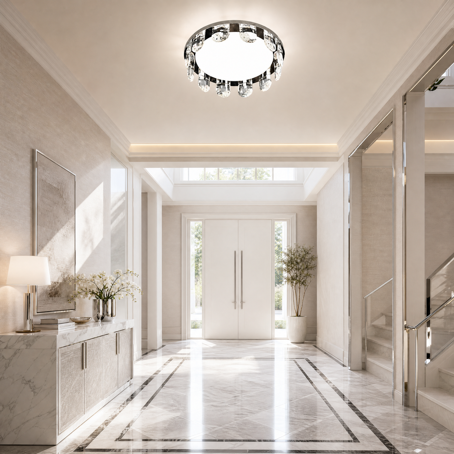 Pearl Net Modern Crystal Flush Mount Ceiling Light