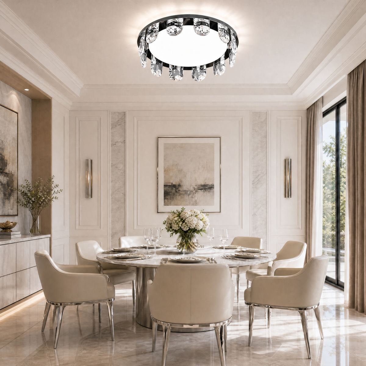 Pearl Net Modern Crystal Flush Mount Ceiling Light