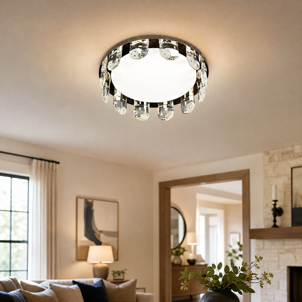 Pearl Net Modern Crystal Flush Mount Ceiling Light