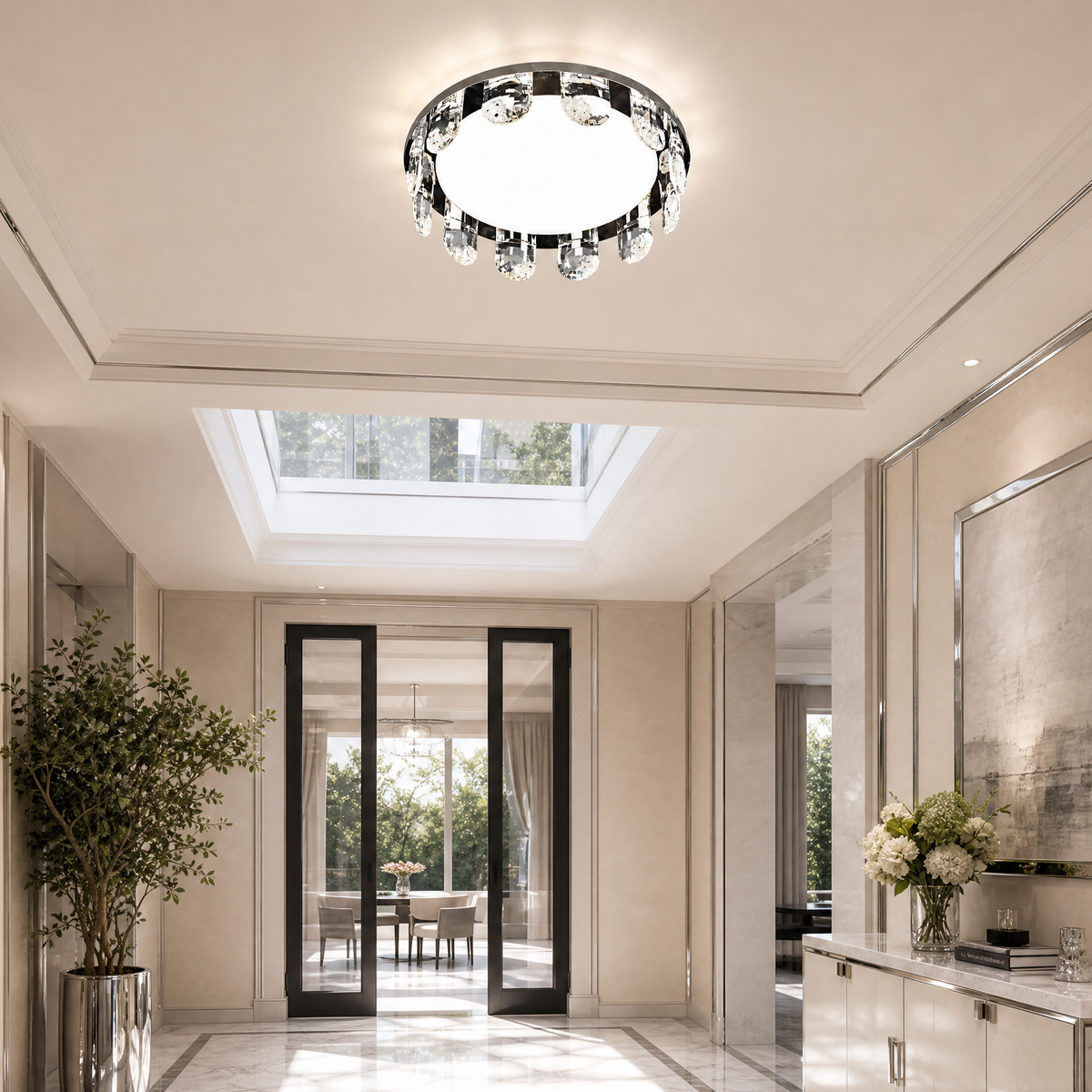 Pearl Net Modern Crystal Flush Mount Ceiling Light