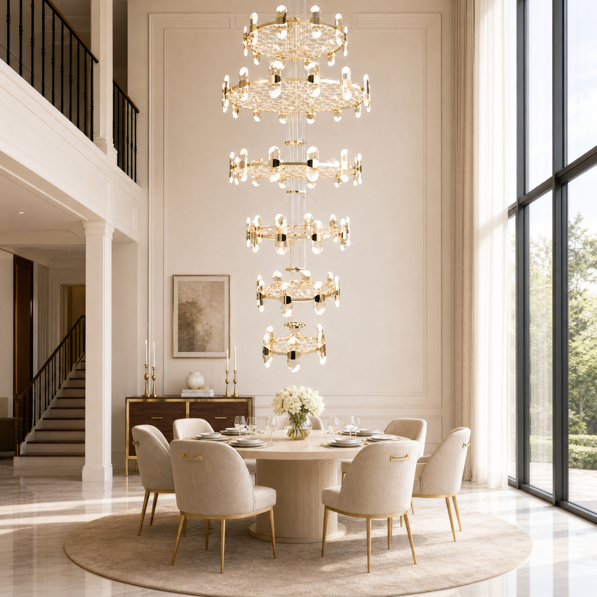 Pearl Net Modern Sculptural Ring Chandelier