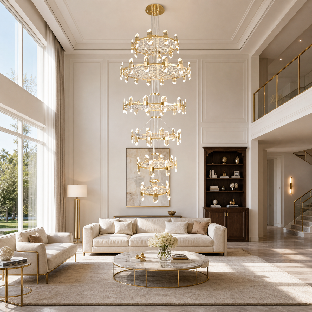 Pearl Net Modern Sculptural Ring Chandelier