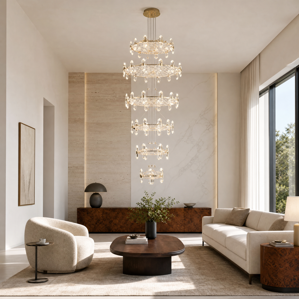 Pearl Net Modern Sculptural Ring Chandelier
