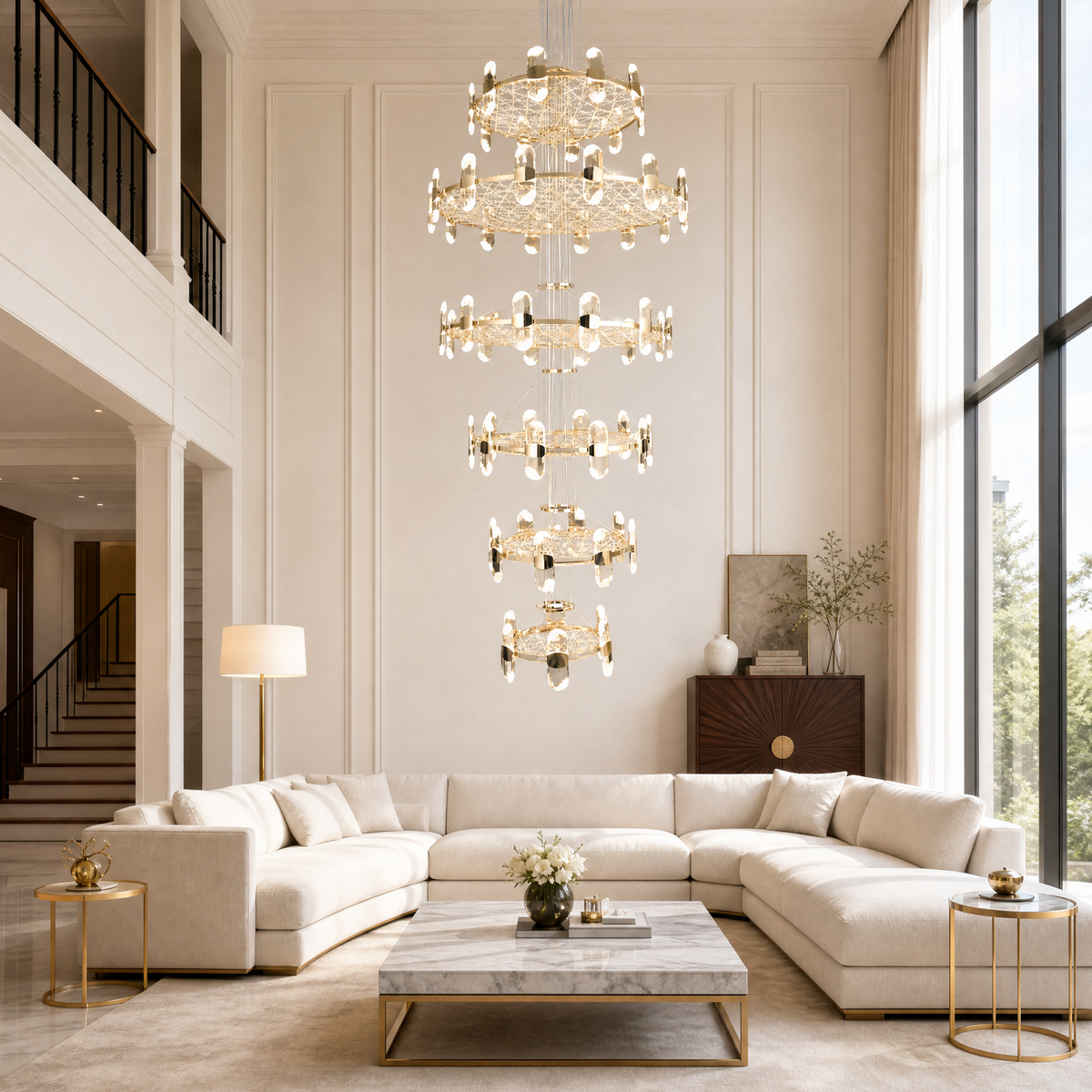 Pearl Net Modern Sculptural Ring Chandelier