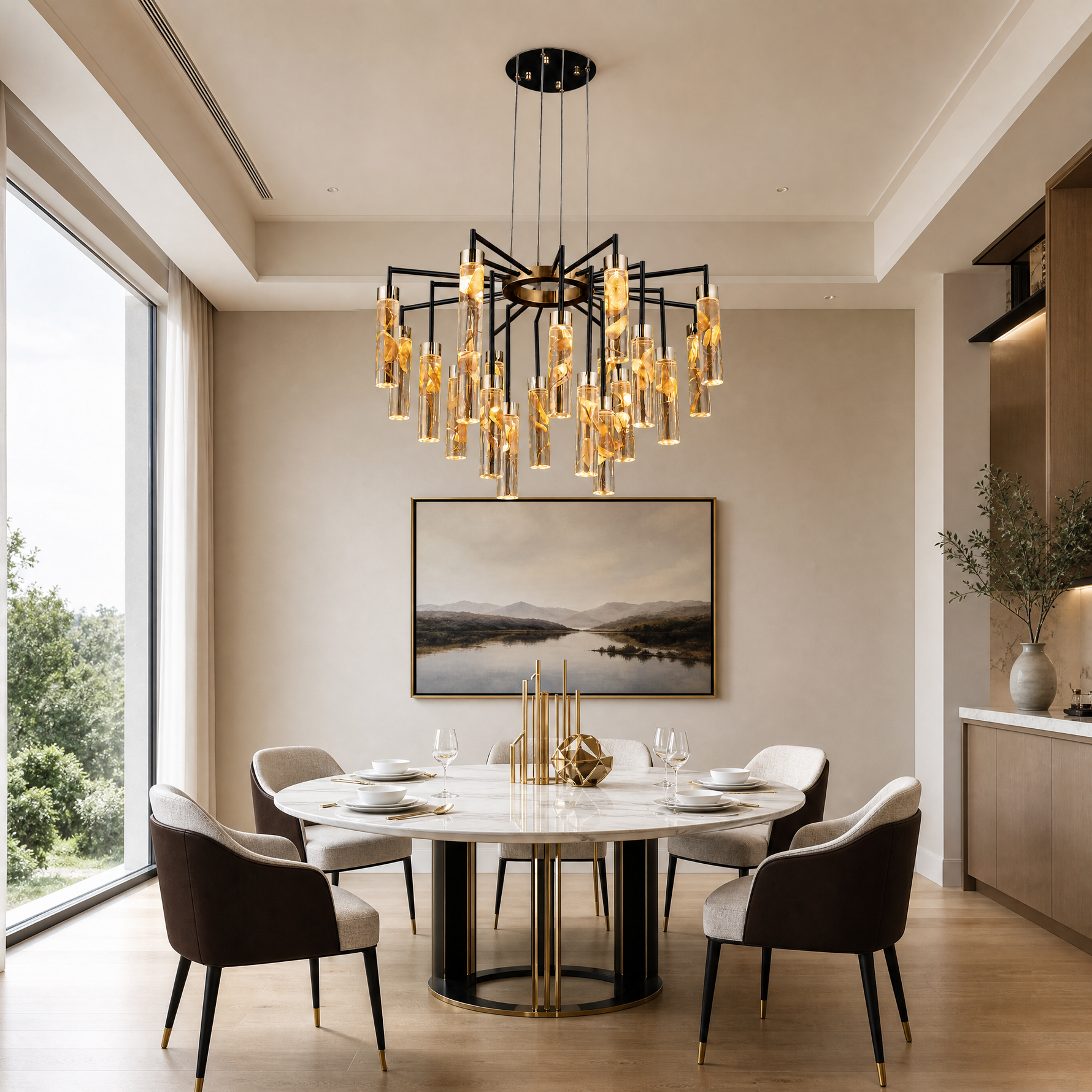 Phoenix Tree Modern Sculptural Ring Chandelier