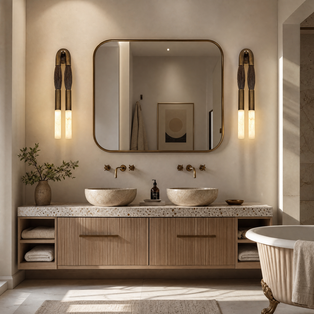 Pillar Light Ink Brush Alabaster Twin Wall Sconce