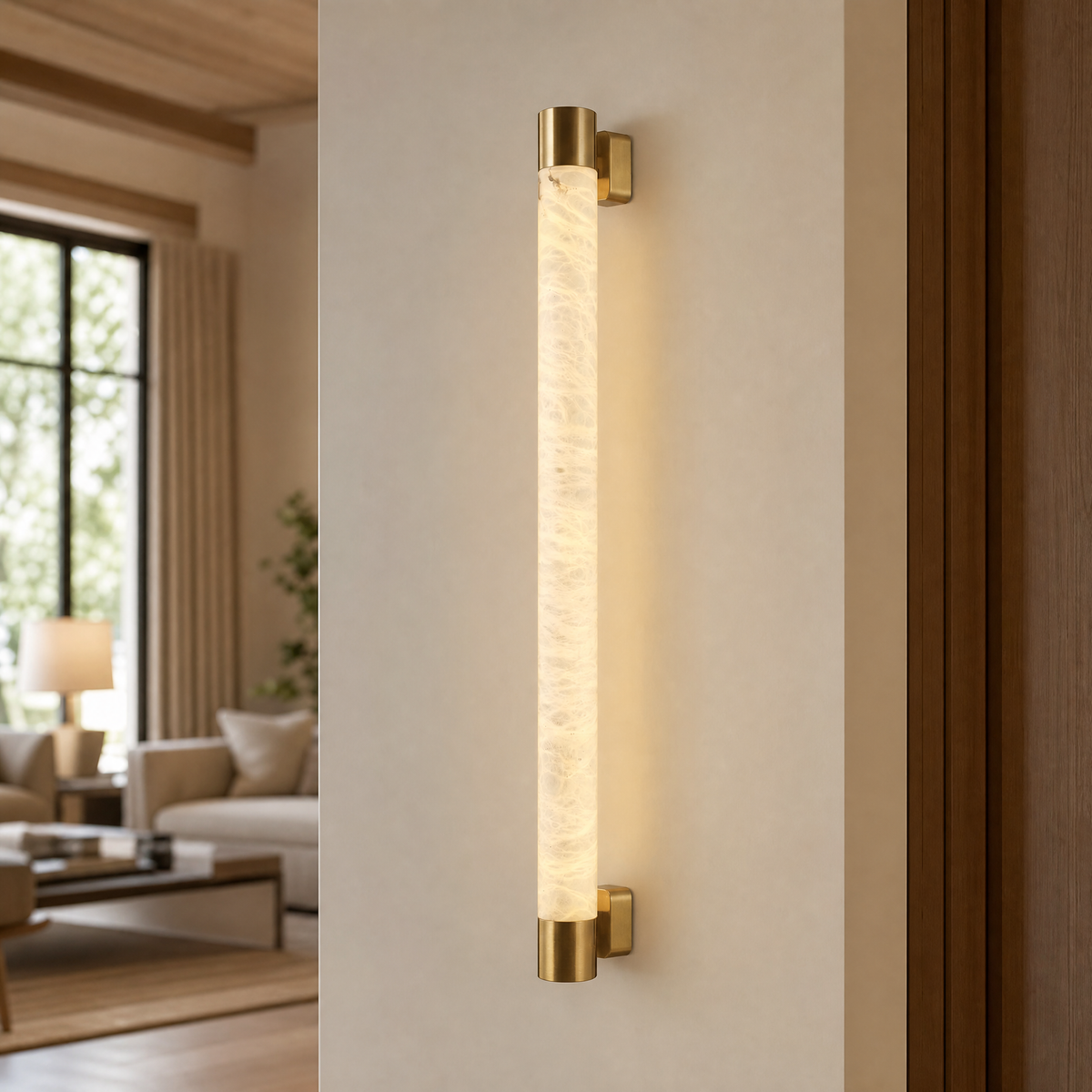 Pillar Light Slim Rod Alabaster Column Wall Sconce