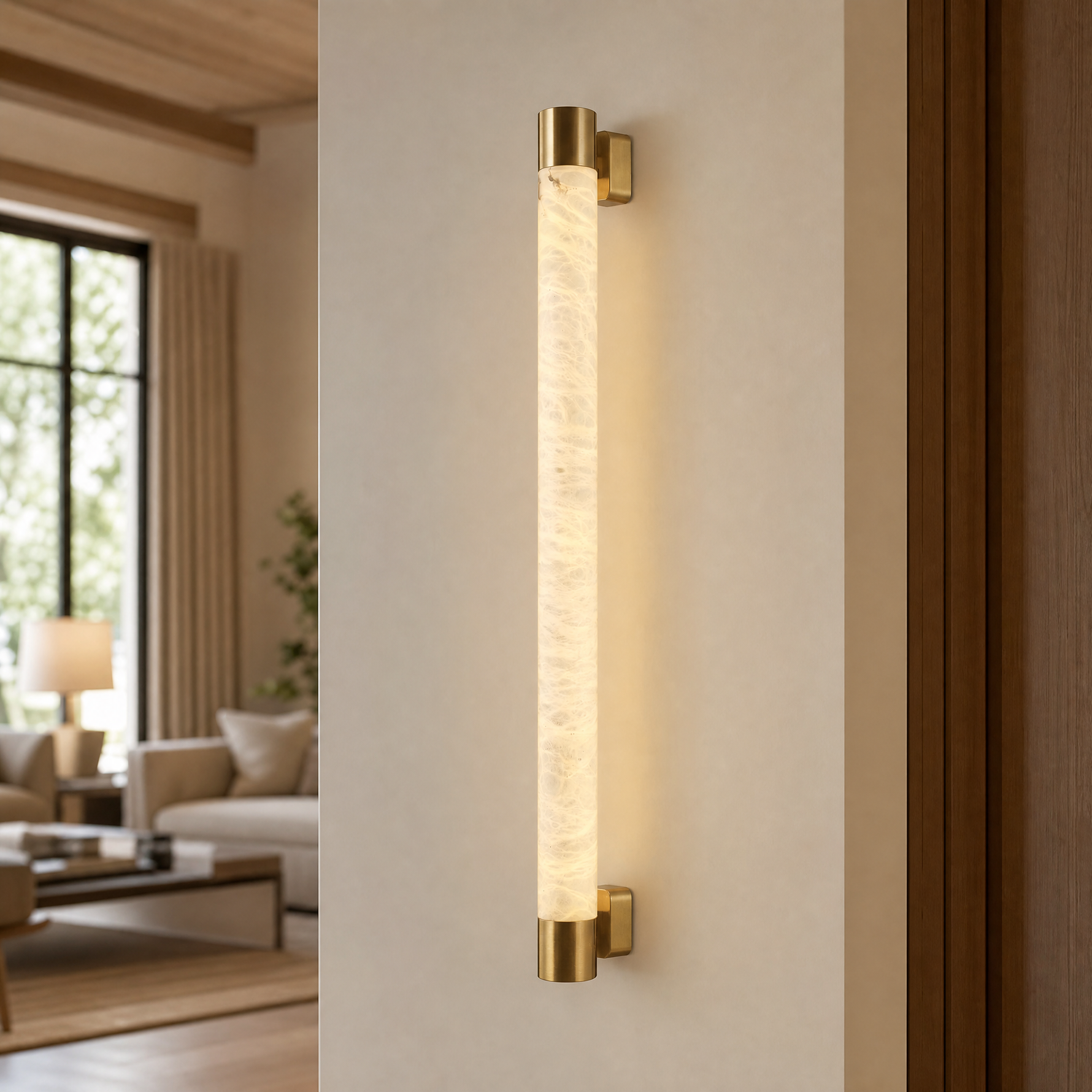 Pillar Light Slim Rod Alabaster Column Wall Sconce