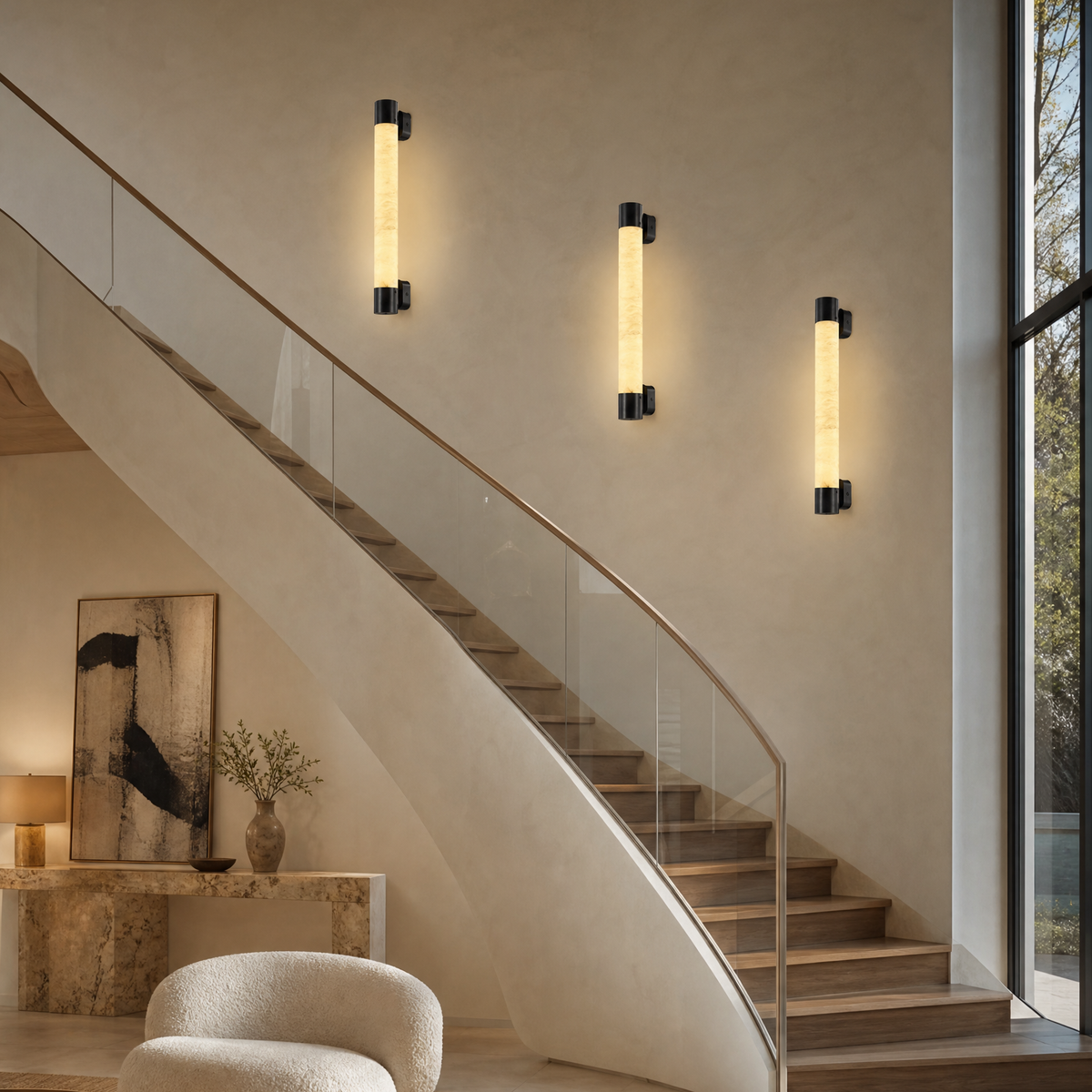 Pillar Light Slim Rod Alabaster Column Wall Sconce
