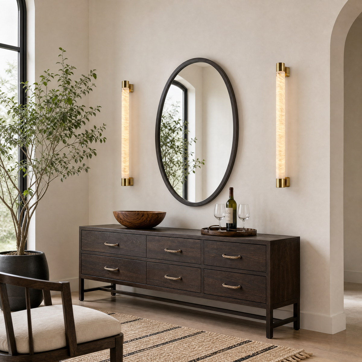 Pillar Light Slim Rod Alabaster Column Wall Sconce