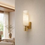 Pillar Light Tall Column Alabaster Brass Wall Sconce