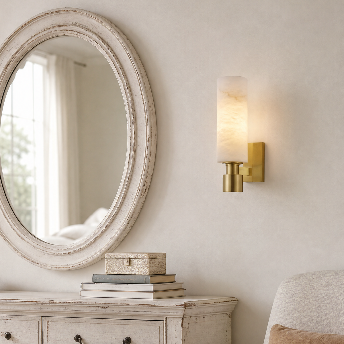 Pillar Light Tall Column Alabaster Brass Wall Sconce