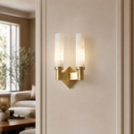Pillar Light Twin Column Alabaster Brass Wall Sconce