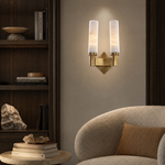 Pillar Light Twin Column Alabaster Brass Wall Sconce