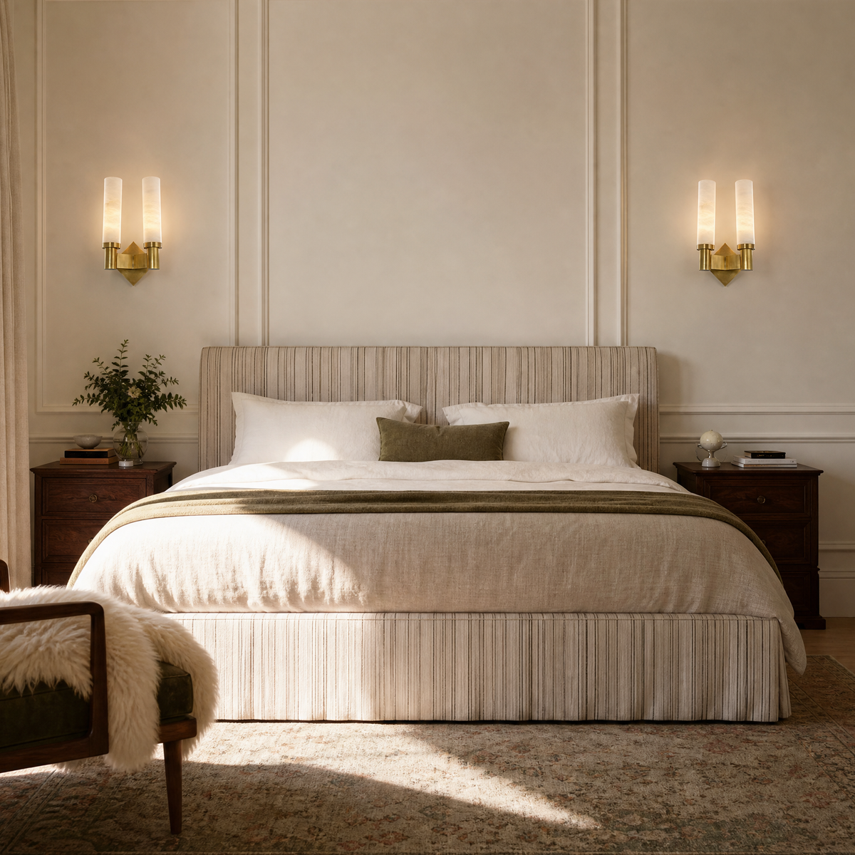 Pillar Light Twin Column Alabaster Brass Wall Sconce