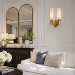 Pillar Light Twin Column Alabaster Brass Wall Sconce