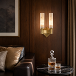 Pillar Light Twin Column Alabaster Brass Wall Sconce