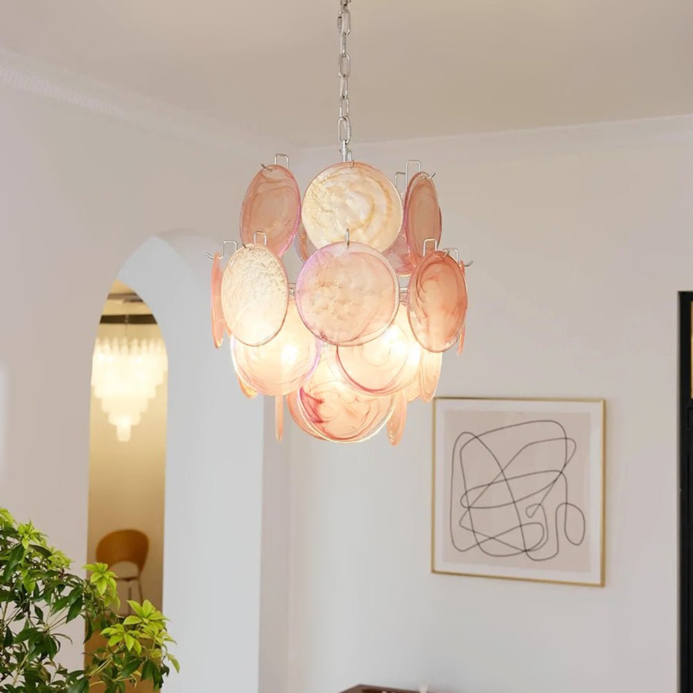 Pink Murano Disc Glass Chandelier - YIOSI