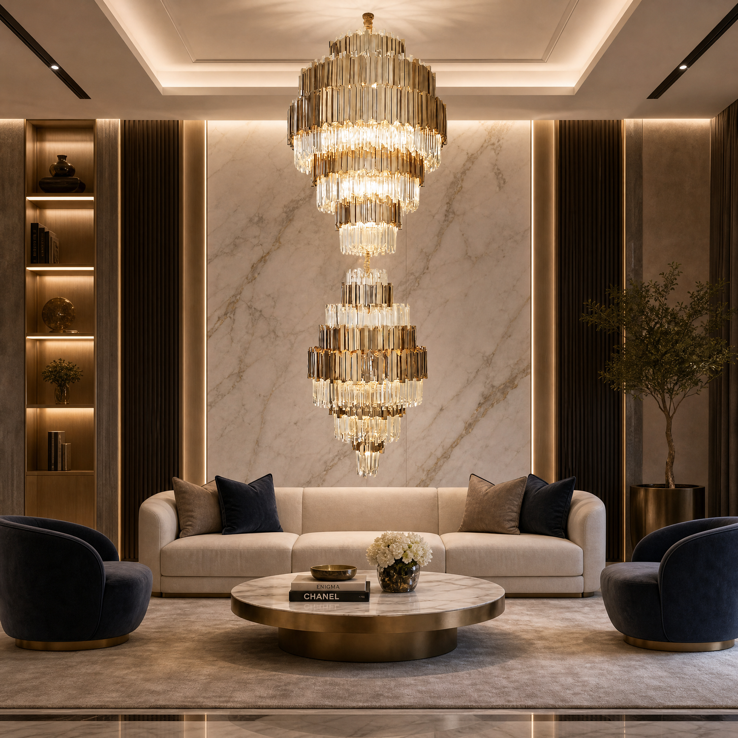 Pioggia Crystal Duo Chandelier
