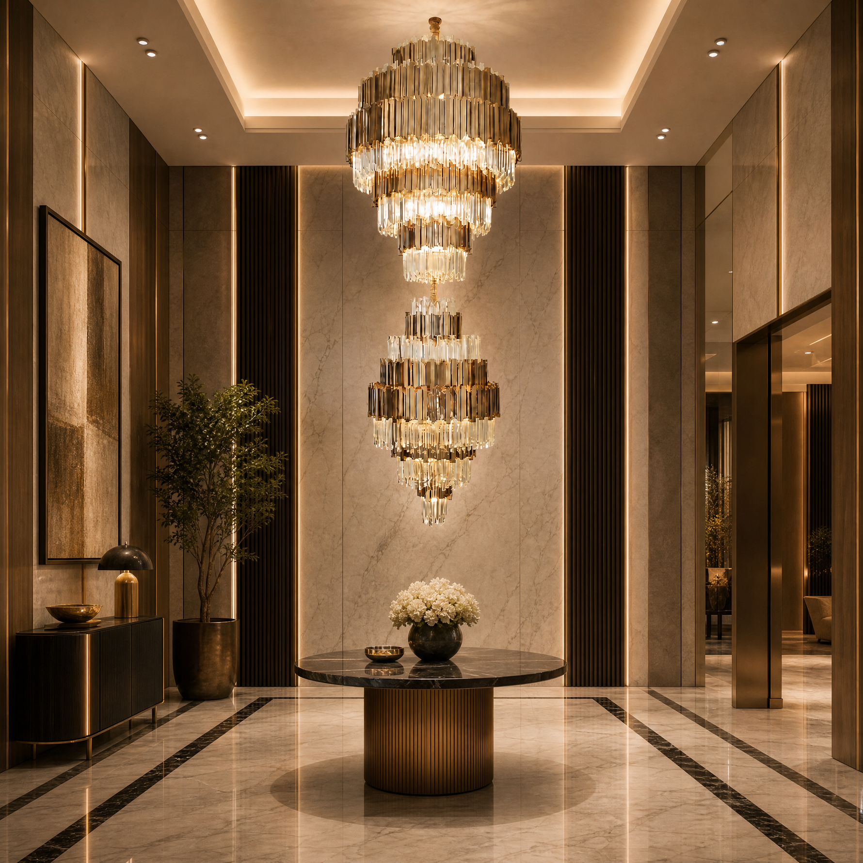 Pioggia Crystal Duo Chandelier