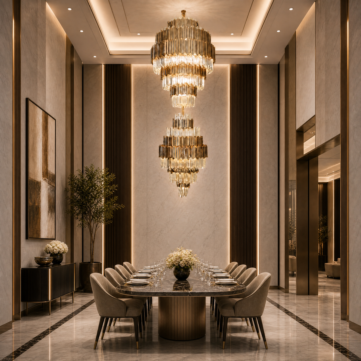 Pioggia Crystal Duo Chandelier