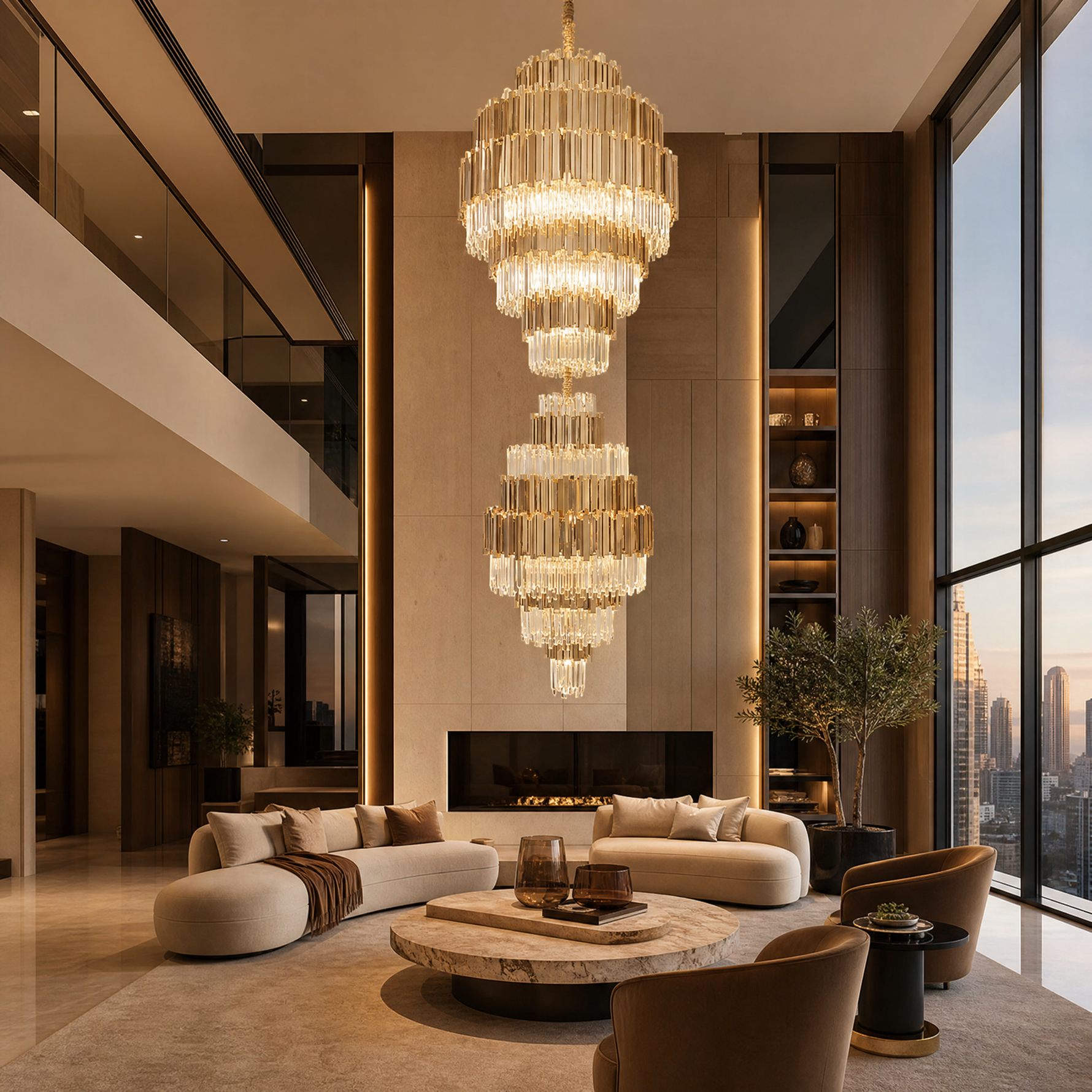 Pioggia Crystal Duo Chandelier