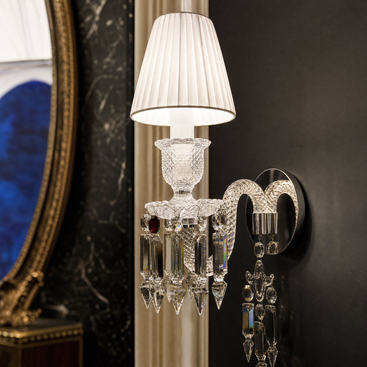 Pleated Fabric Shade Crystal Wall Sconce
