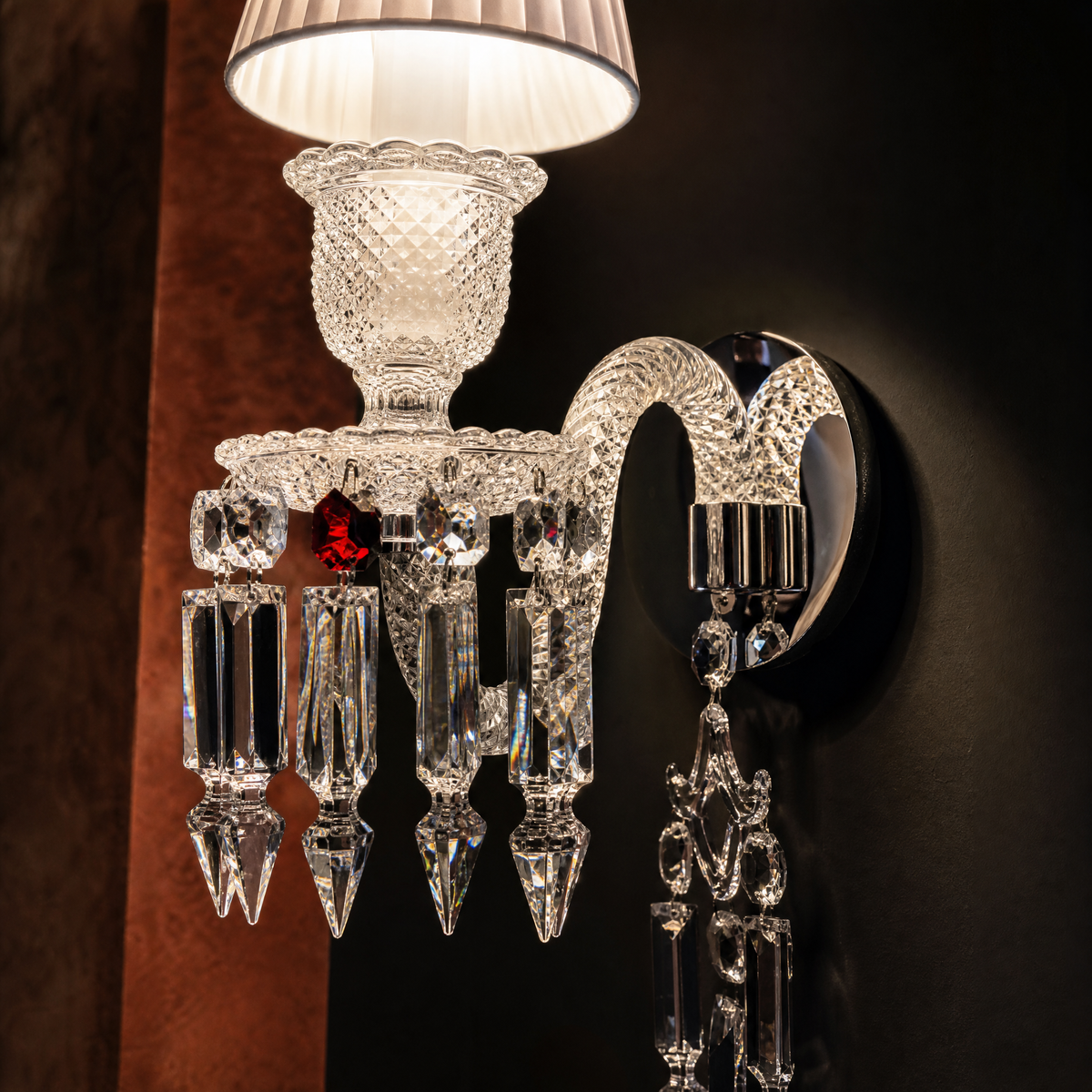 Pleated Fabric Shade Crystal Wall Sconce