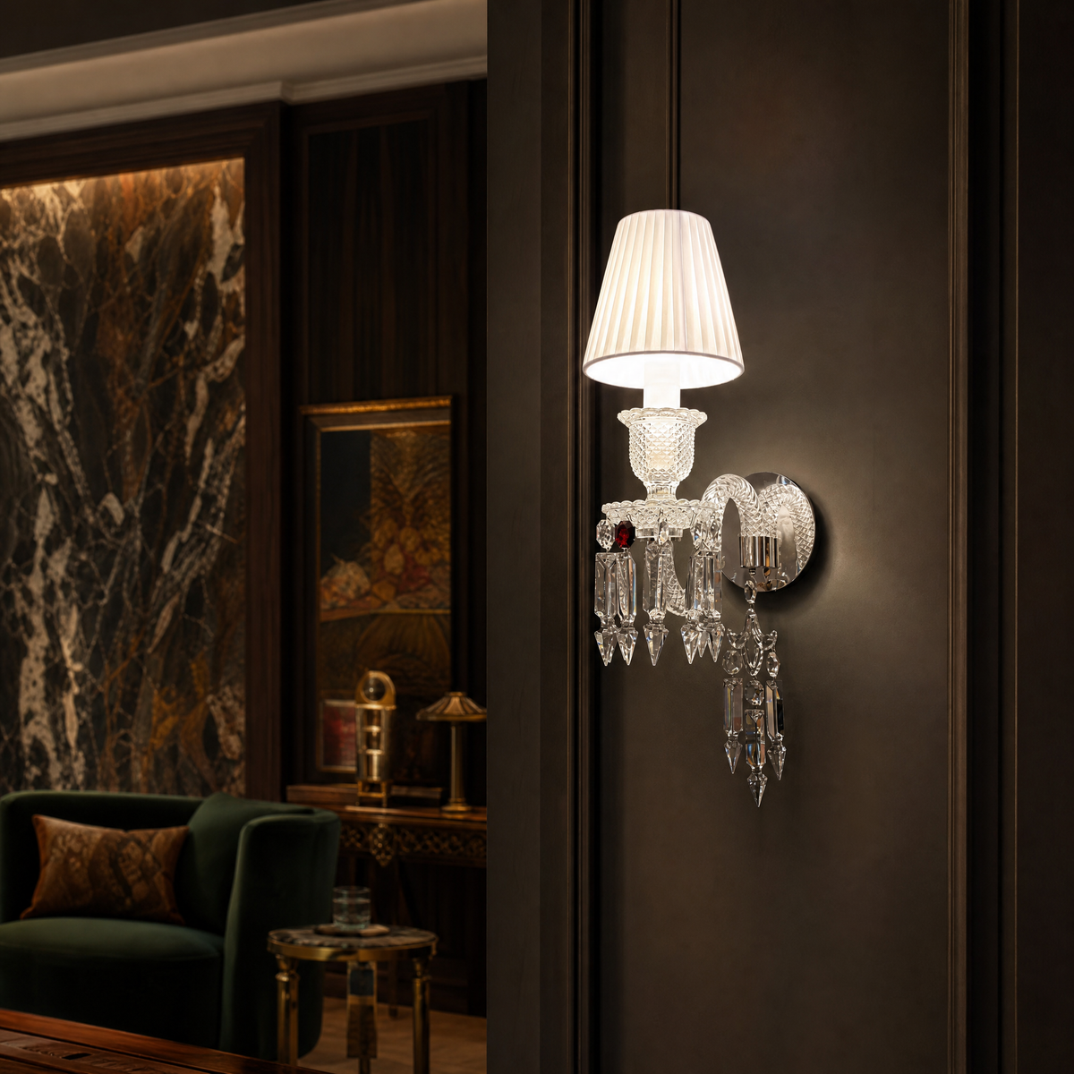 Pleated Fabric Shade Crystal Wall Sconce