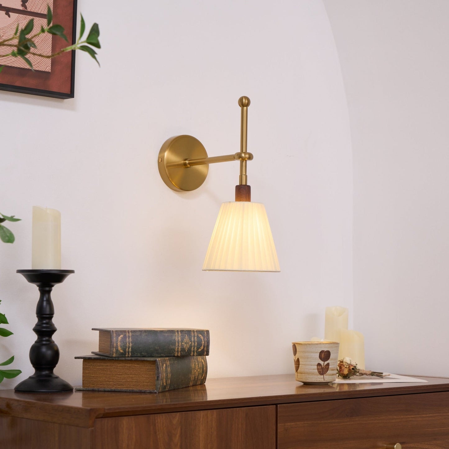 Vakkerlight Pleated Fabric Wall Lamp with Brass Arm