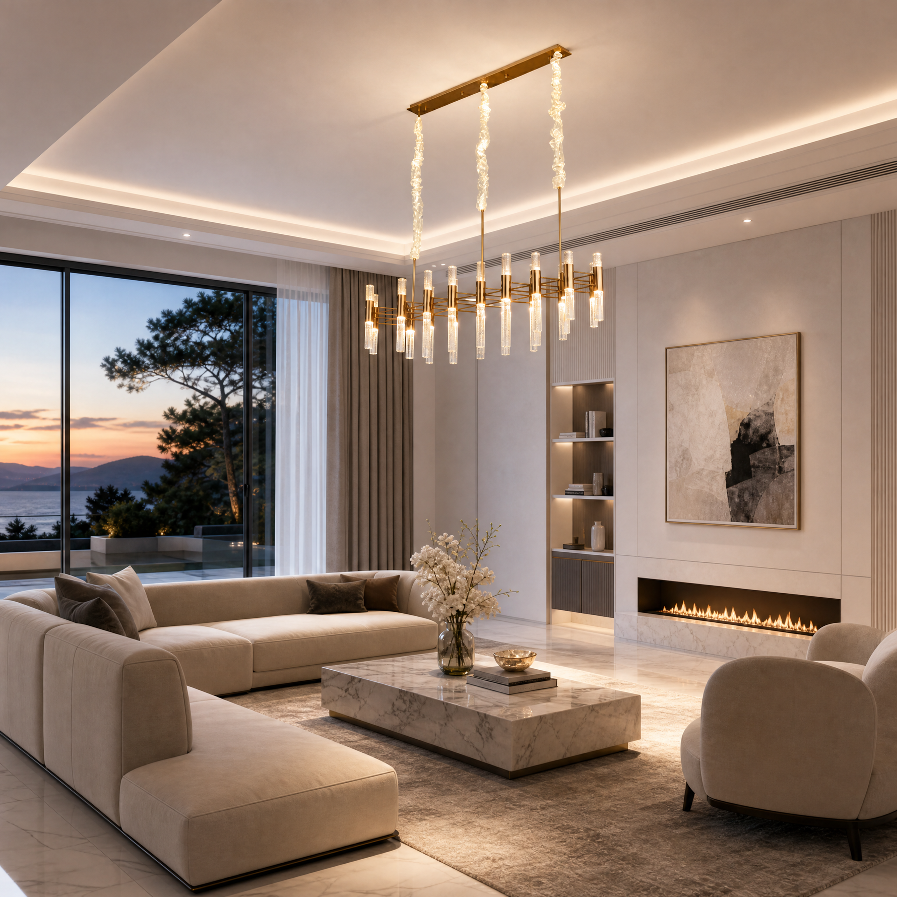 Pomello Brass Rectangular Chandelier