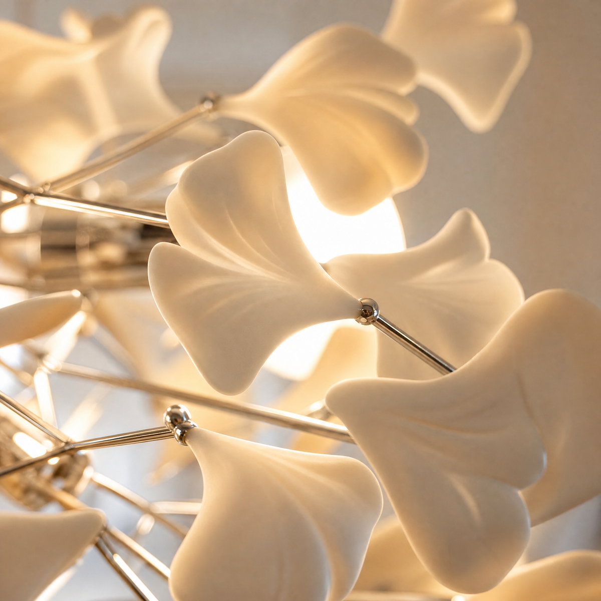 Porcelain Ginkgo Leaf Linear Dining Pendant 1500 - Silver