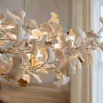 Porcelain Ginkgo Leaf Linear Dining Pendant 1500 - Silver