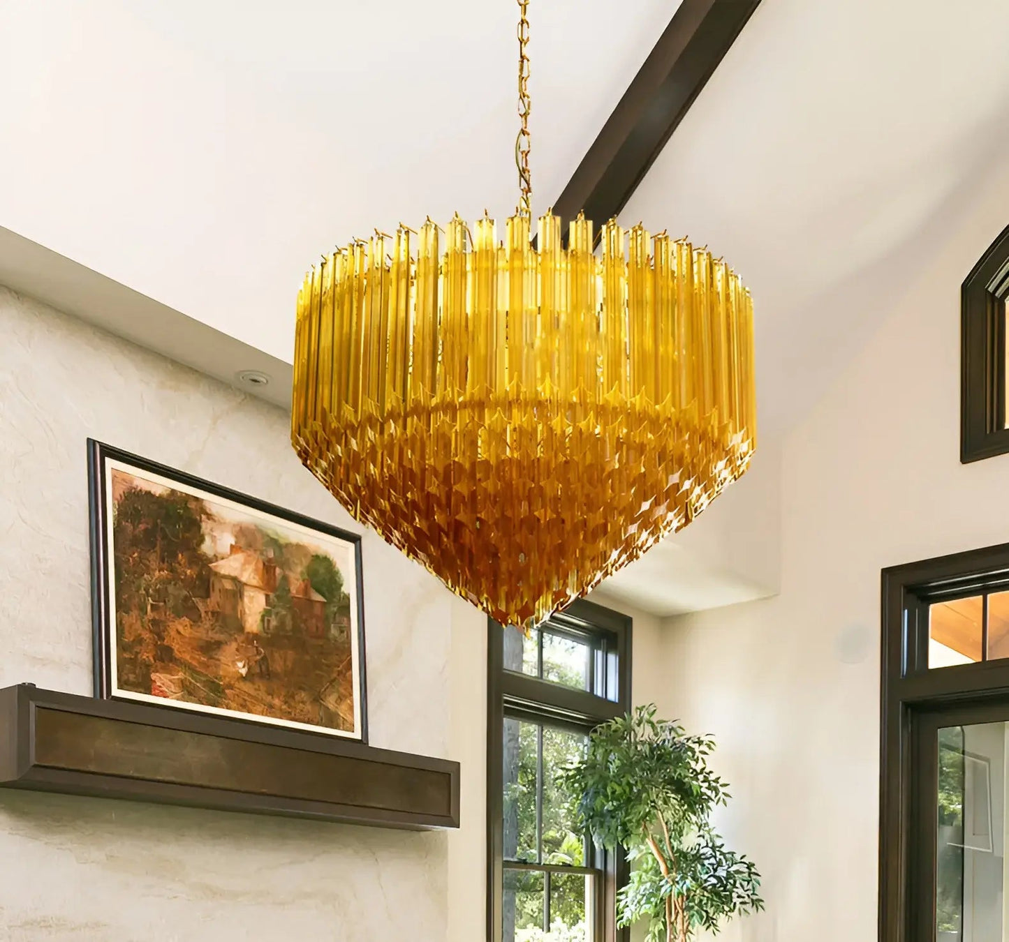 Prism Murano Amber Glass Chandelier - YIOSI