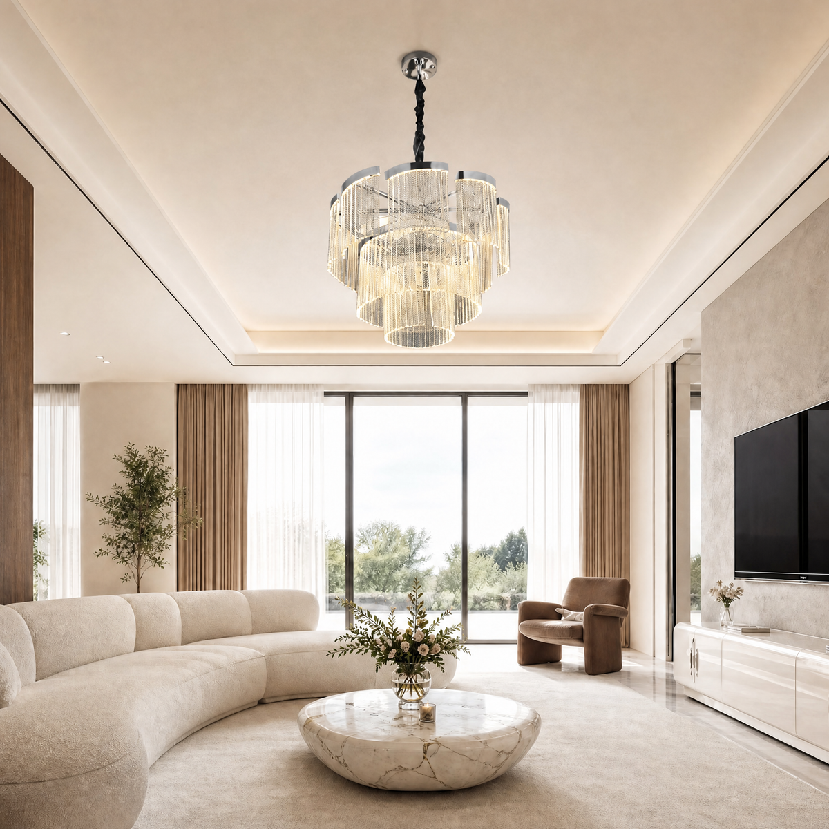 Prismata Crystal Modern Sculptural Ring Chandelier
