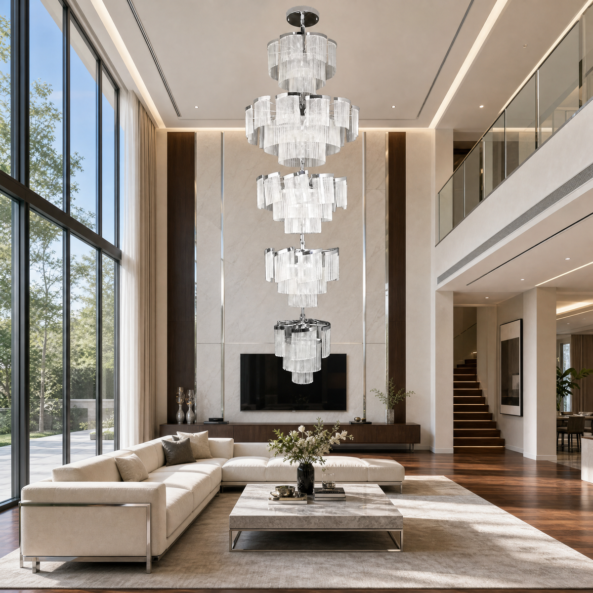 Prismata Crystal Modern Sculptural Ring Chandelier
