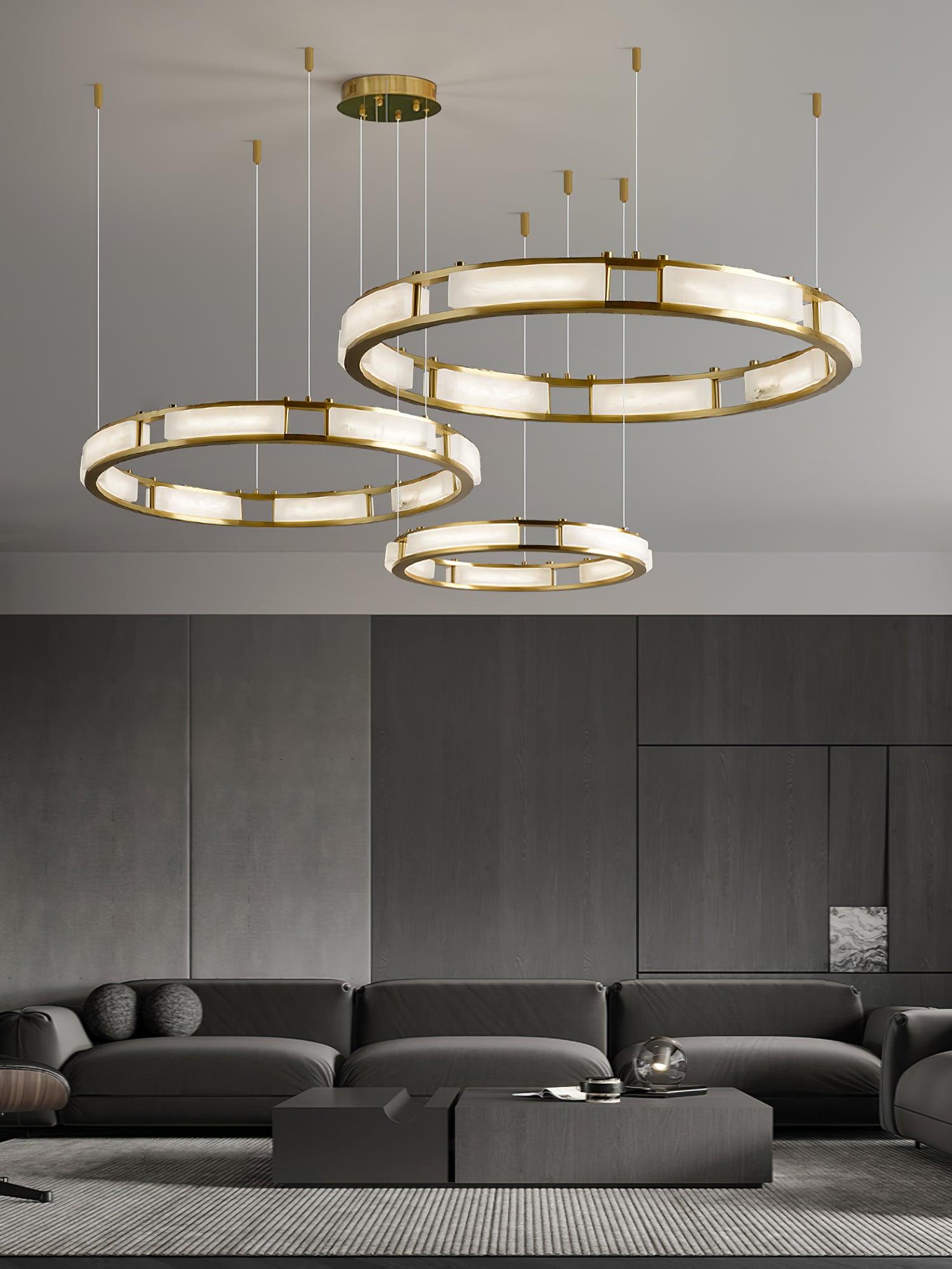 Qatar Alabaster Brass & White LED Chandelier – Luxury 39‑Inch Diameter