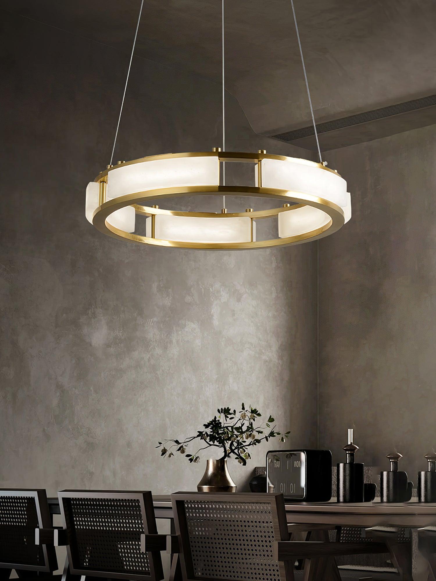 Qatar Alabaster Brass & White LED Chandelier – Luxury 39‑Inch Diameter