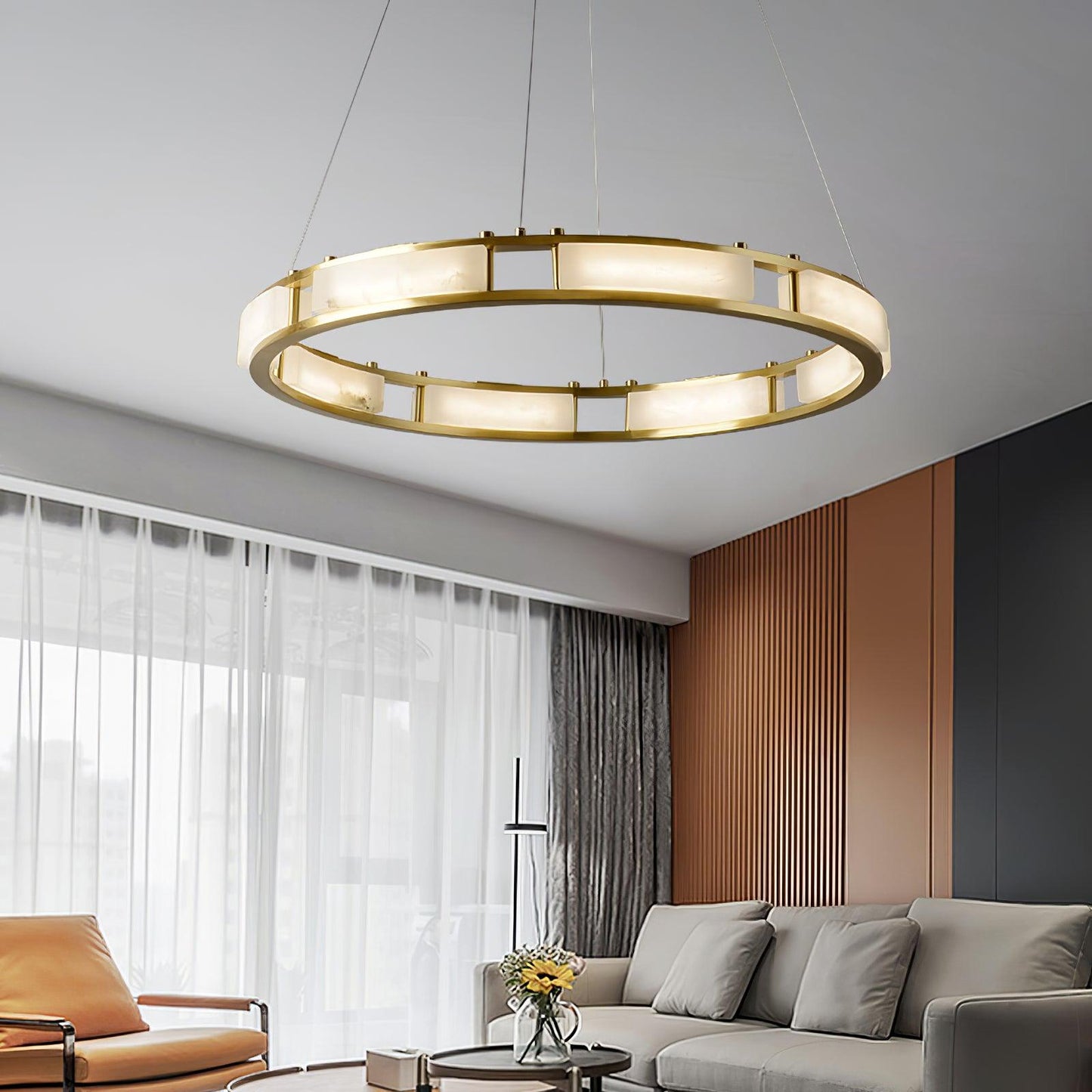 Qatar Alabaster Brass & White LED Chandelier – Luxury 39‑Inch Diameter
