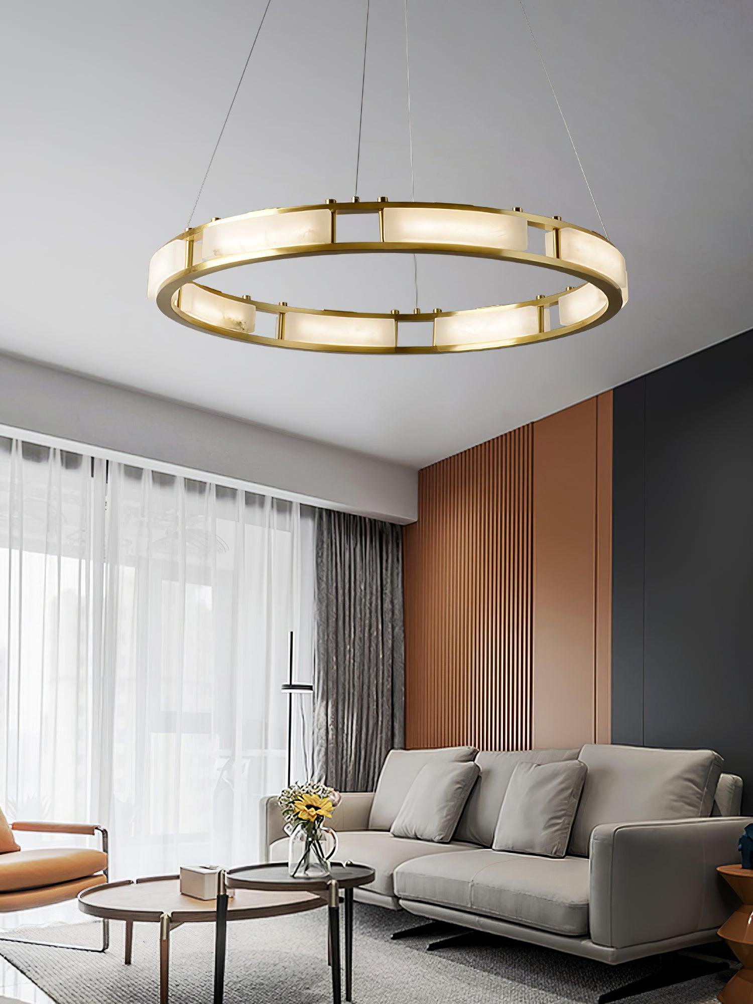 Qatar Alabaster Brass & White LED Chandelier – Luxury 39‑Inch Diameter