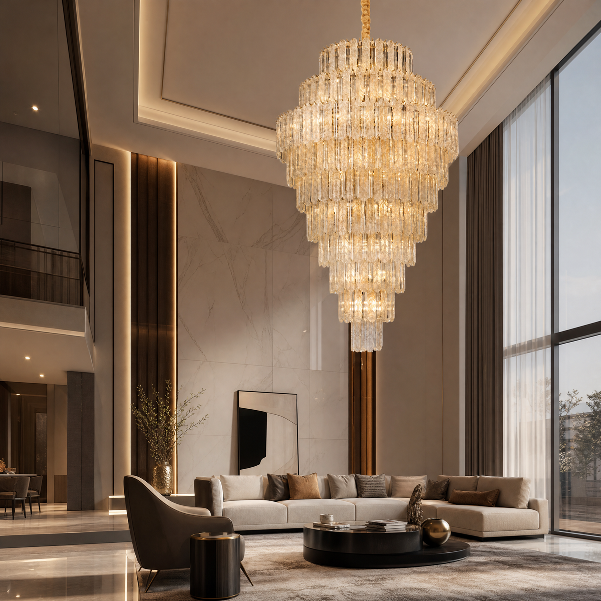 Quadro Glass Rod Crown Chandelier