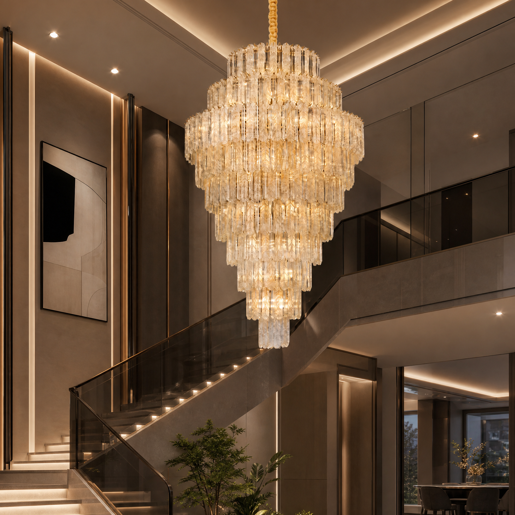 Quadro Glass Rod Crown Chandelier
