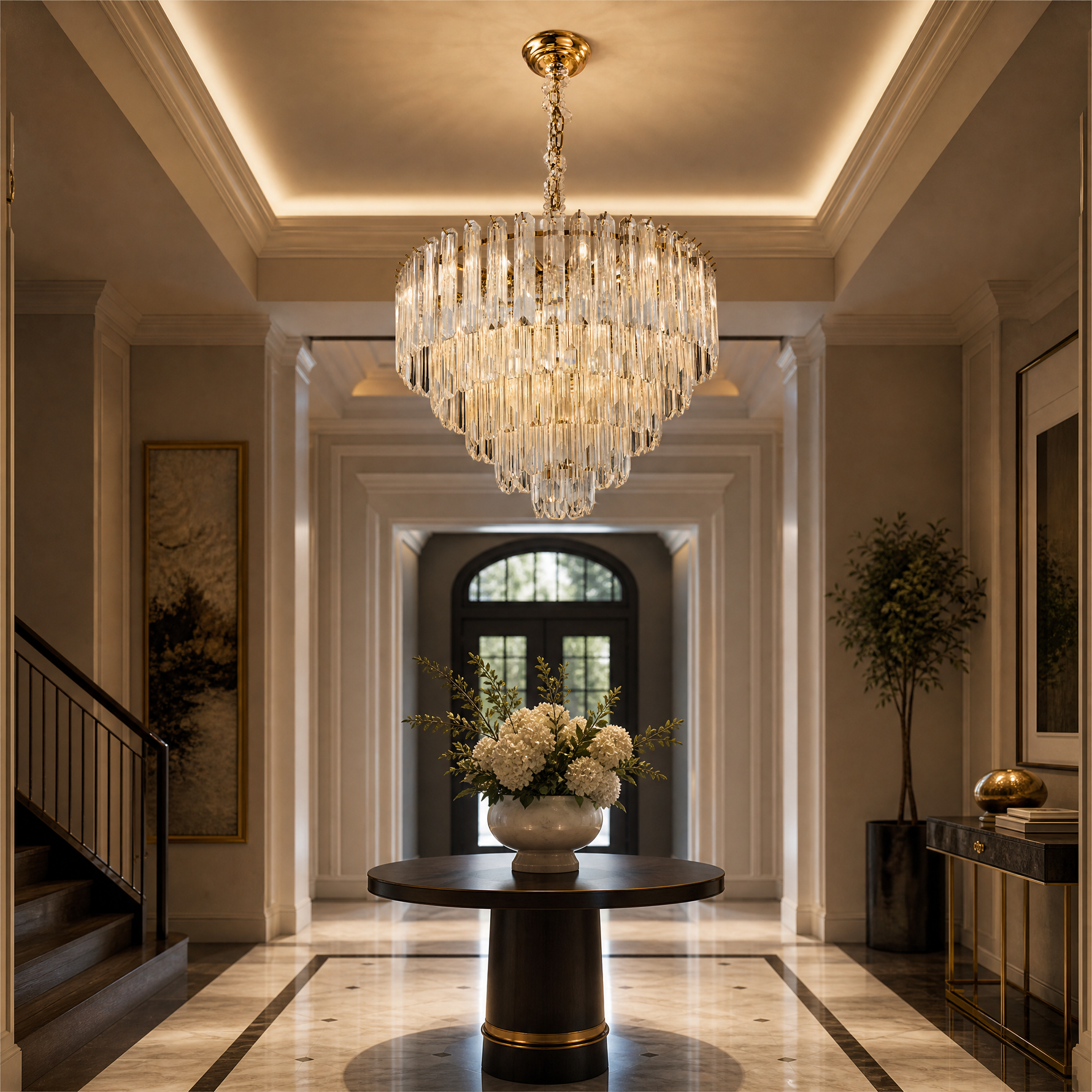 Quadro Glass Rod Halo Chandelier
