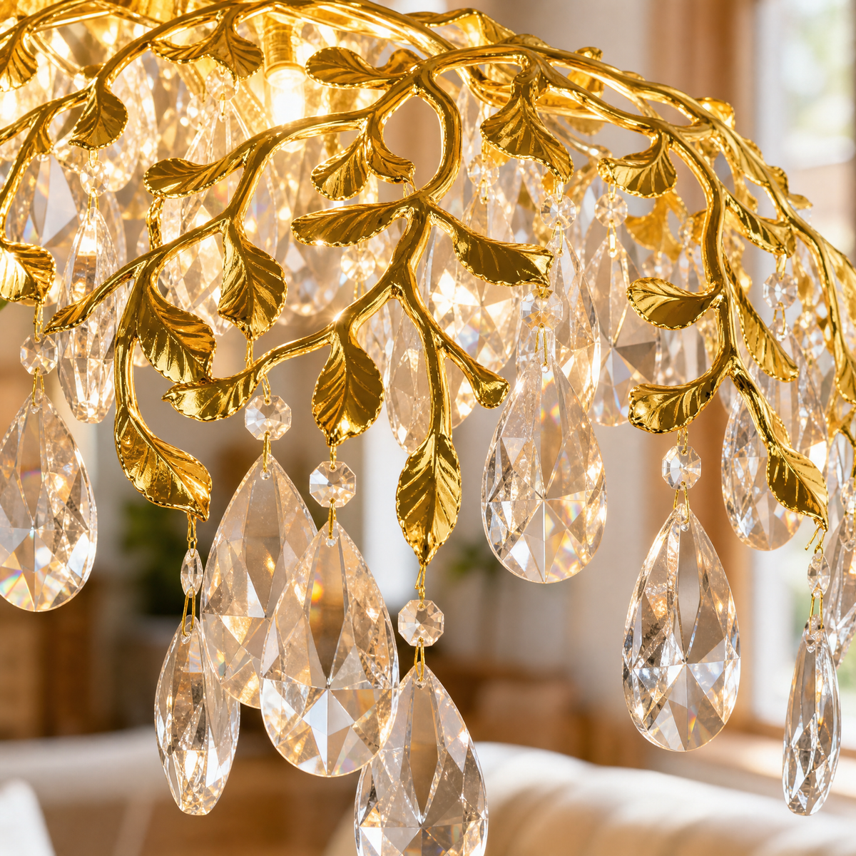 Rectangular Pear Dome Downward Branch Chandelier 1100 - Gold